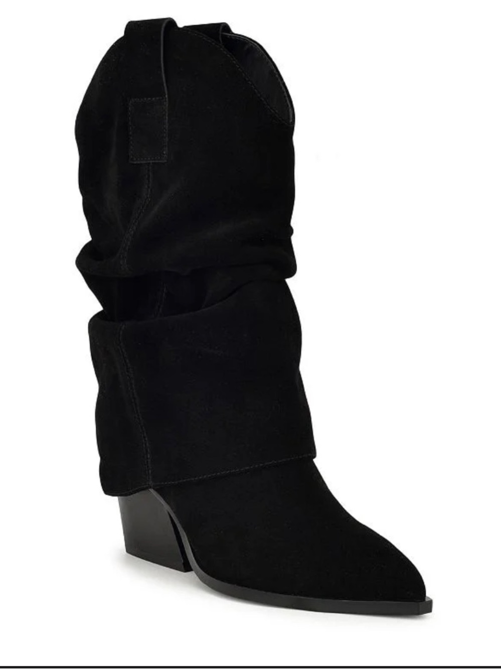 Nine West Black Slouchy Pointed-Toe Mid-Calf Heel Boot